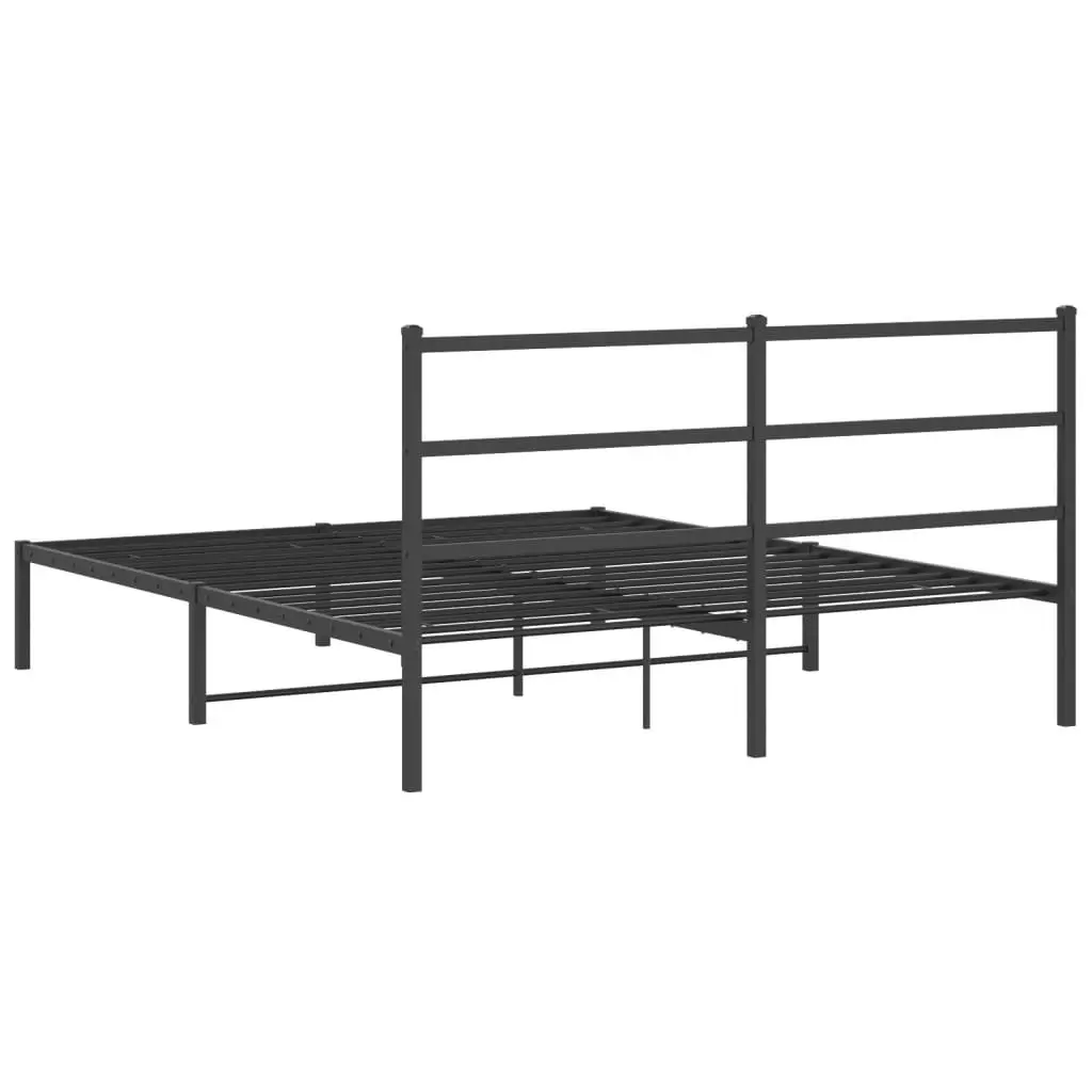 Metal Bed Frame Black 150x200 cm with Headboard Steel Slats Centre Legs