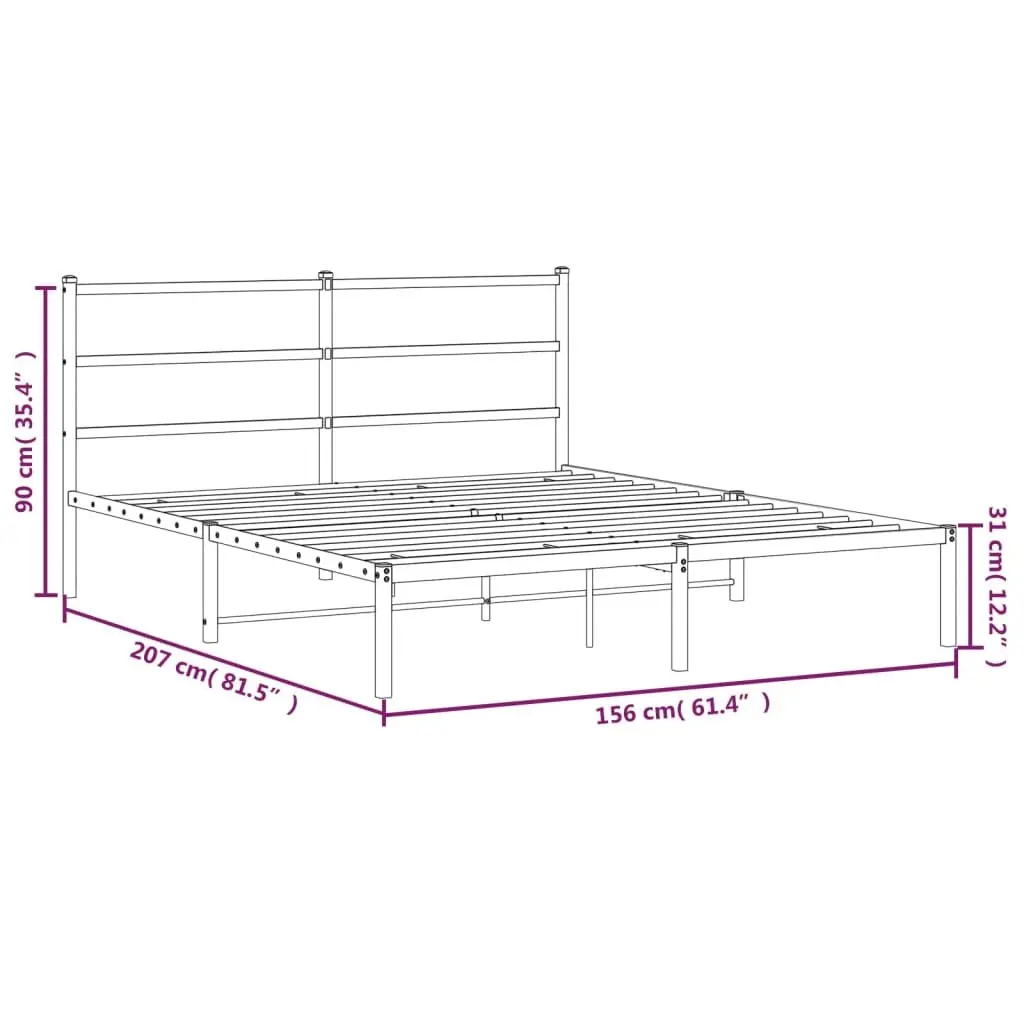 Metal Bed Frame Black 150x200 cm with Headboard Steel Slats Centre Legs