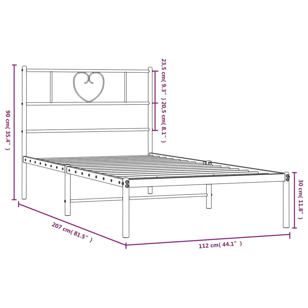 Metal Bed Frame King Single 107x203 cm Headboard Black