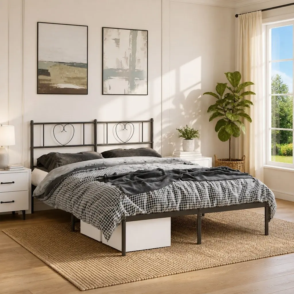 Metal Bed Frame Black 150x200 cm Platform Bedroom Furniture