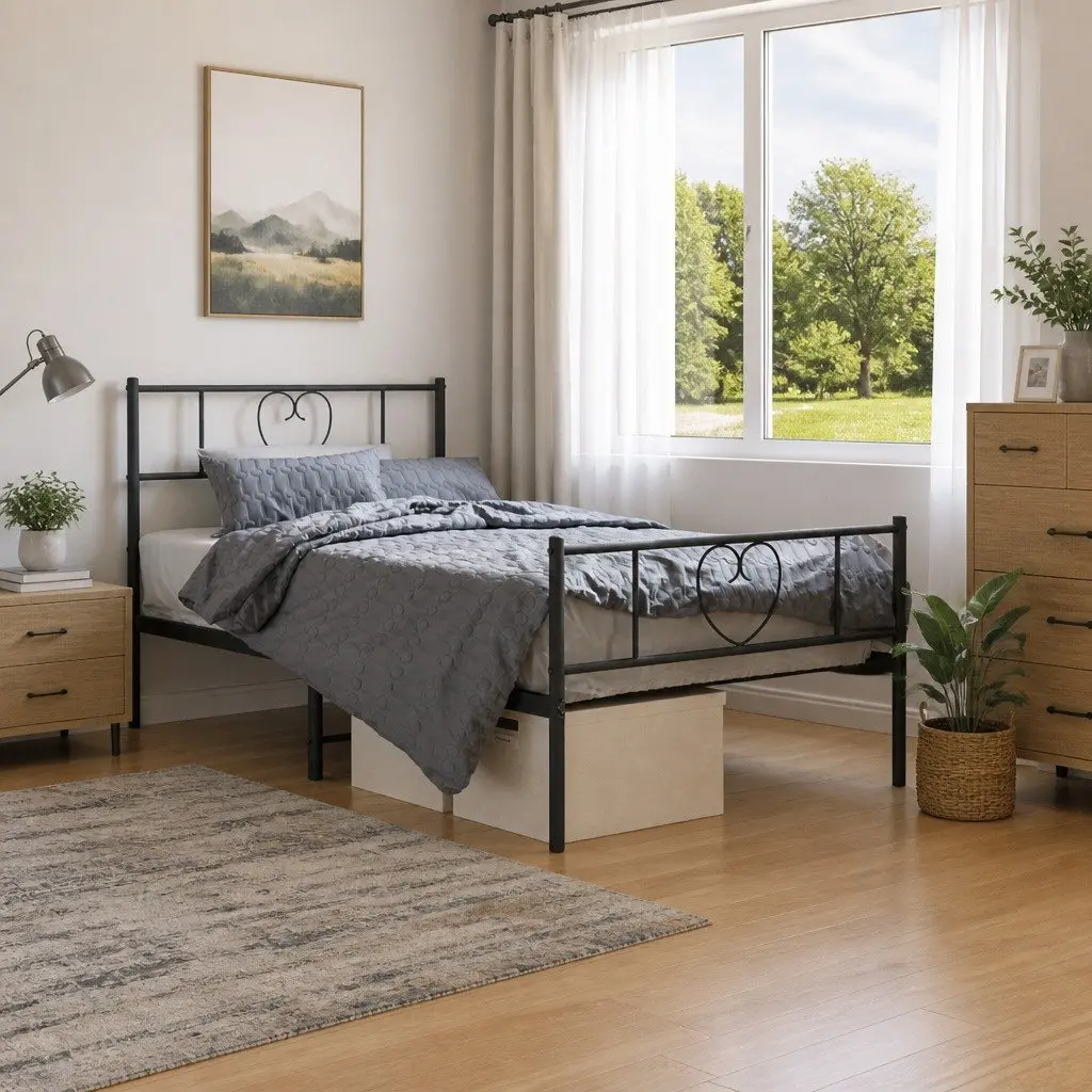 Metal Bed Frame King Single 107x203 cm Black Bedroom Furniture