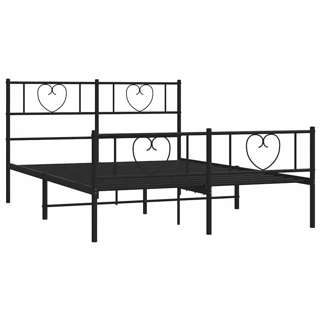 Metal Bed Frame 135x190 cm with Footboard Slatted Base Bedroom Furniture Black
