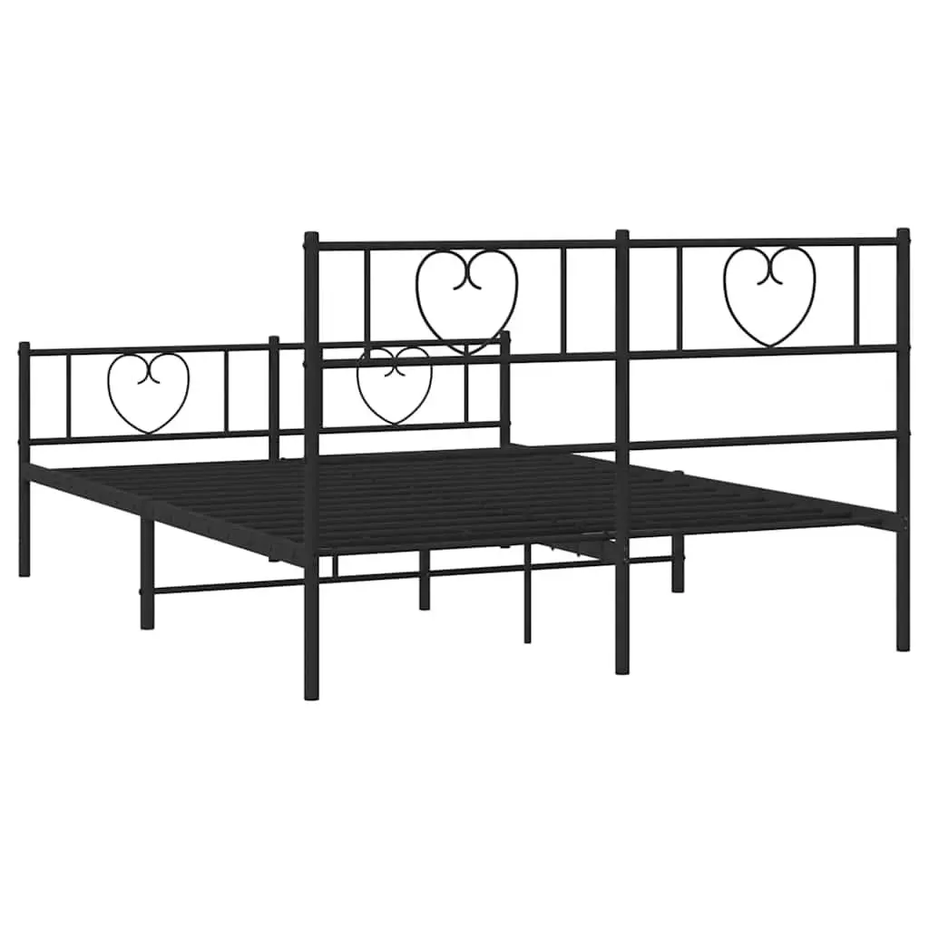 Metal Bed Frame 135x190 cm with Footboard Slatted Base Bedroom Furniture Black