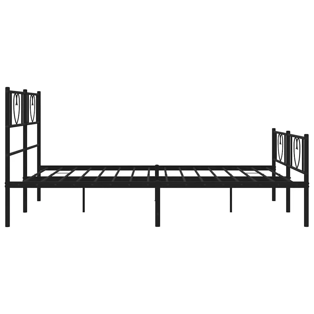 Metal Bed Frame 135x190 cm with Footboard Slatted Base Bedroom Furniture Black