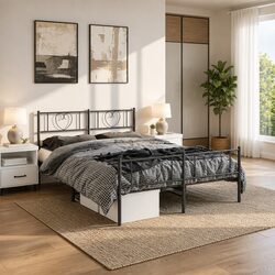 Comfortable Black Metal Bed Frame 150x200cm with Storage