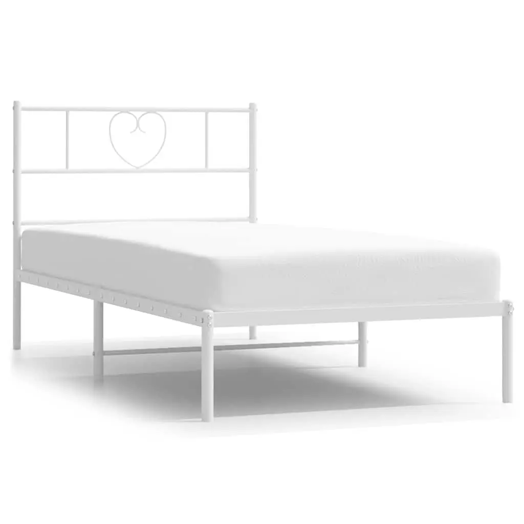 King Single White Metal Bed Frame with Headboard