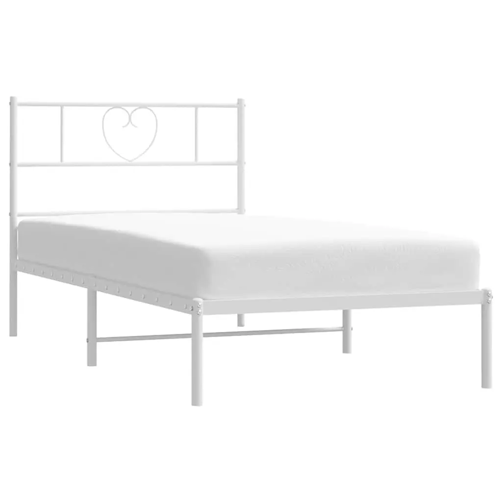 King Single White Metal Bed Frame with Headboard