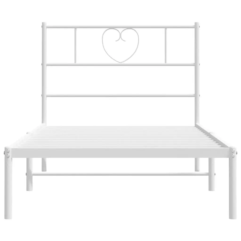 King Single White Metal Bed Frame with Headboard