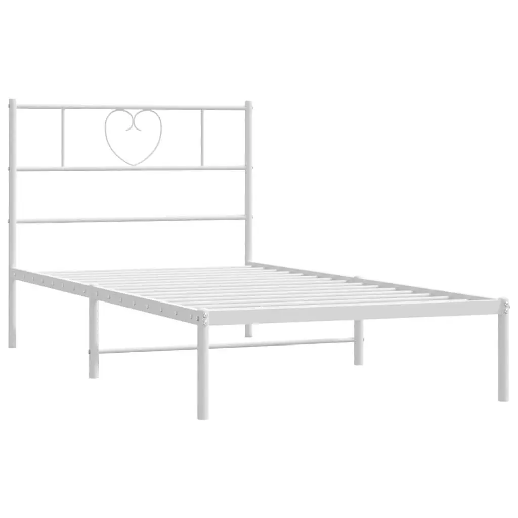 King Single White Metal Bed Frame with Headboard