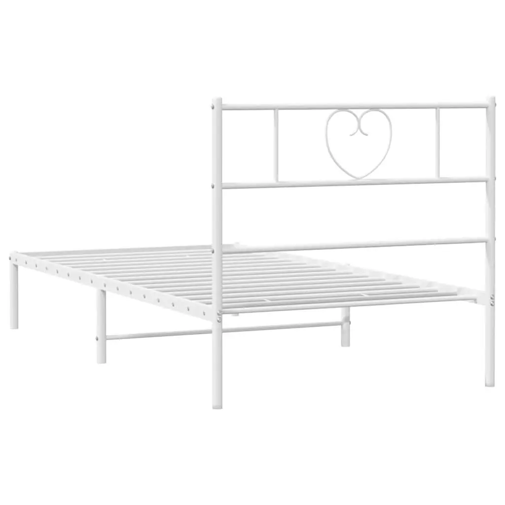 King Single White Metal Bed Frame with Headboard