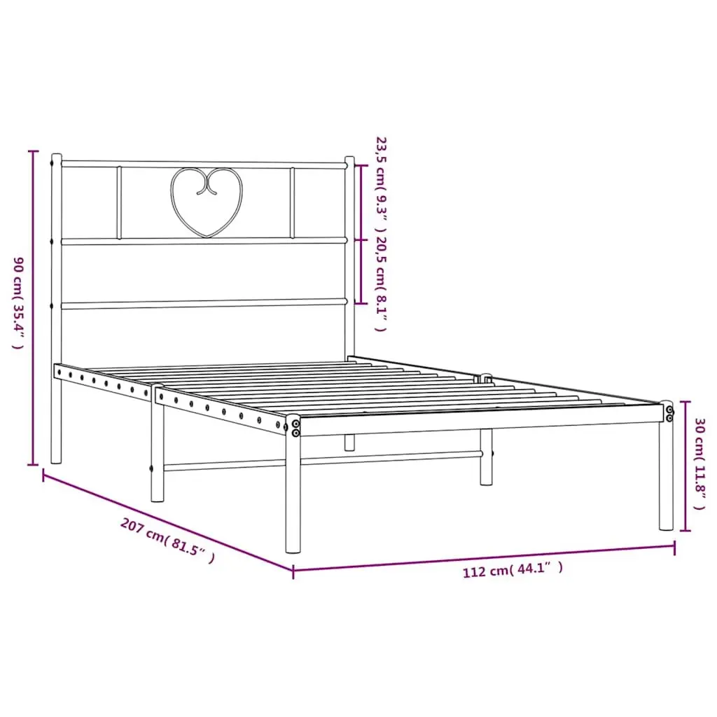 King Single White Metal Bed Frame with Headboard