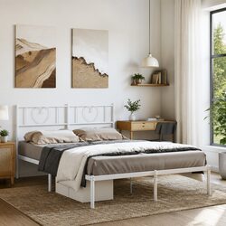 Reliable White Metal Bed Frame with Headboard for Comfort