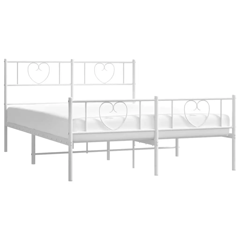 Metal Bed Frame 150x200 cm White Footboard Slatted Base Bedroom Furniture
