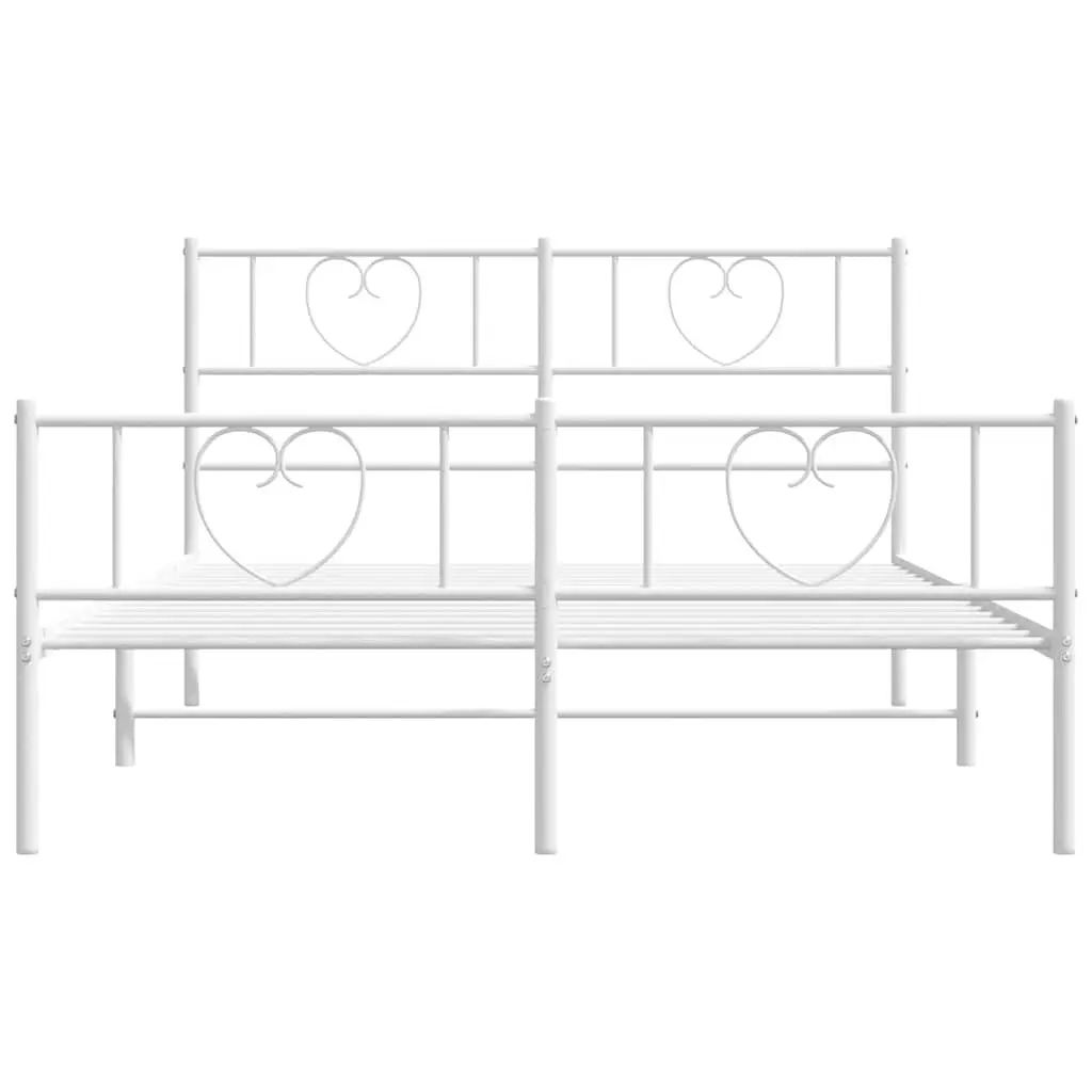 Metal Bed Frame 150x200 cm White Footboard Slatted Base Bedroom Furniture