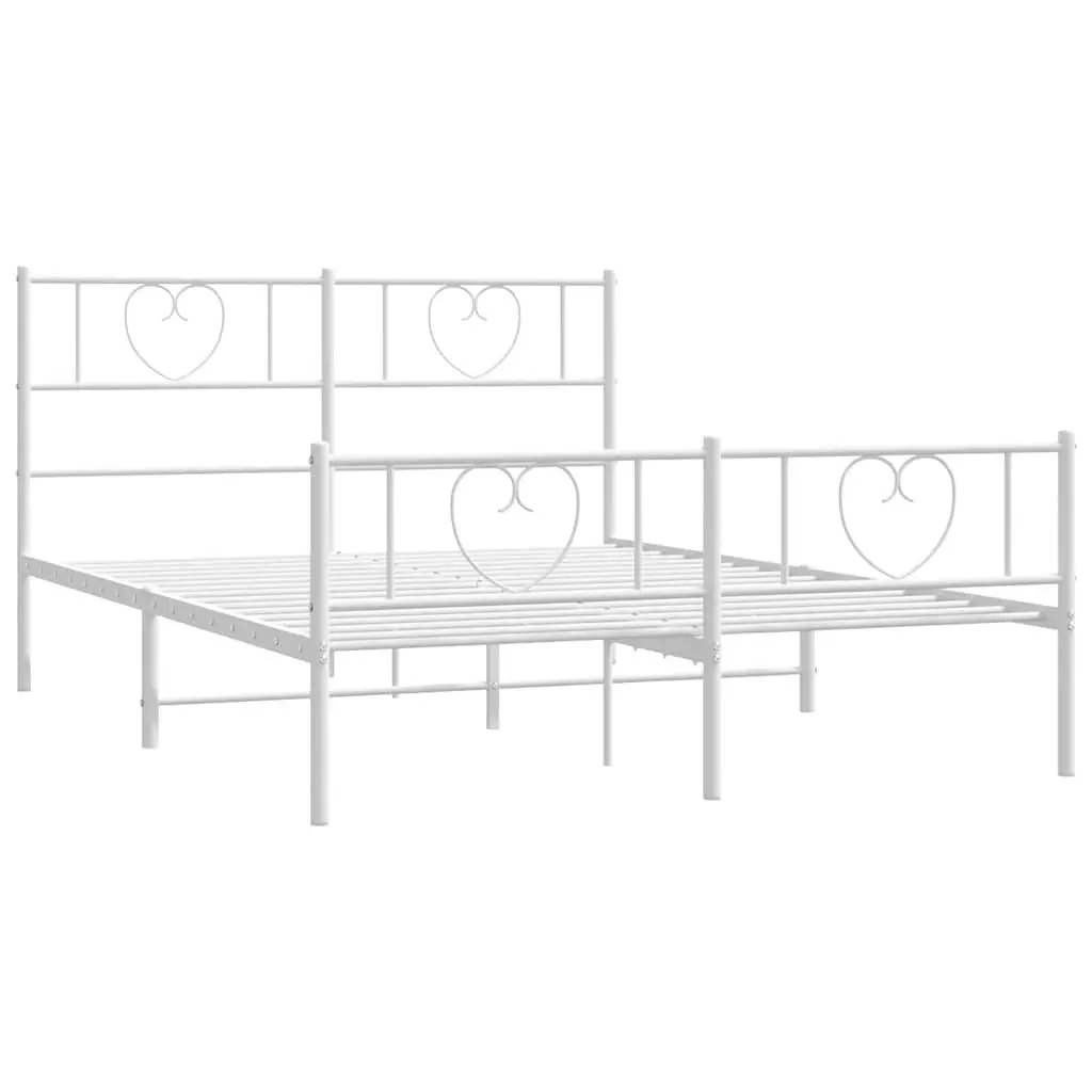 Metal Bed Frame 150x200 cm White Footboard Slatted Base Bedroom Furniture