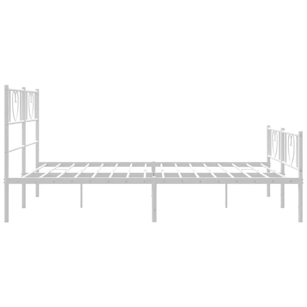 Metal Bed Frame 150x200 cm White Footboard Slatted Base Bedroom Furniture