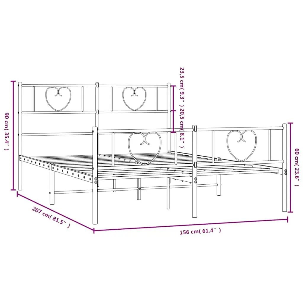Metal Bed Frame 150x200 cm White Footboard Slatted Base Bedroom Furniture