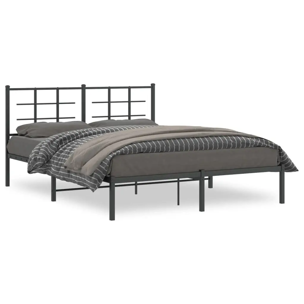 Metal Bed Frame with Headboard 150x200 cm Black
