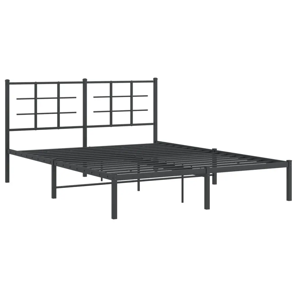 Metal Bed Frame with Headboard 150x200 cm Black