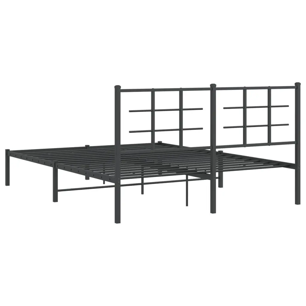 Metal Bed Frame with Headboard 150x200 cm Black
