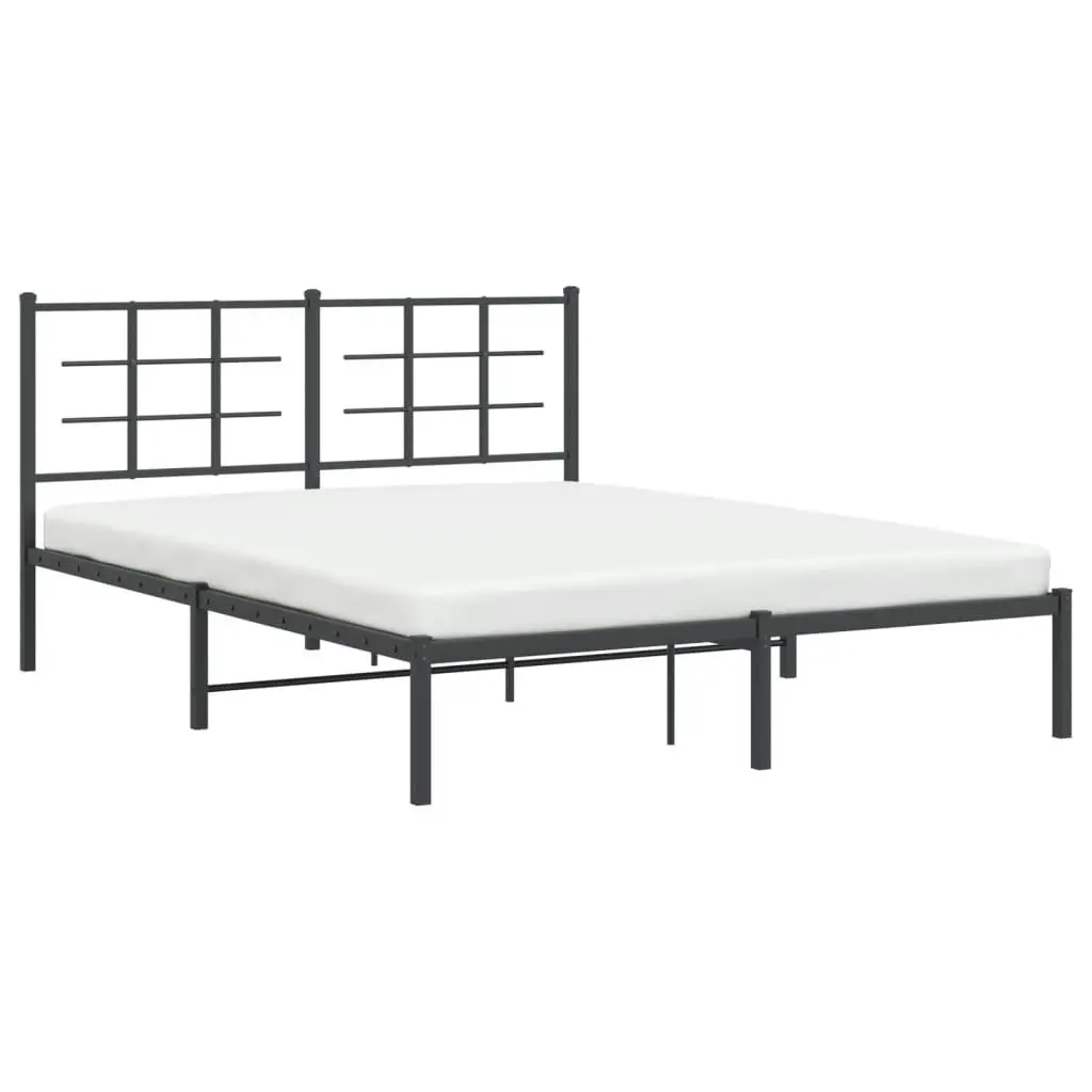 Metal Bed Frame with Headboard 150x200 cm Black