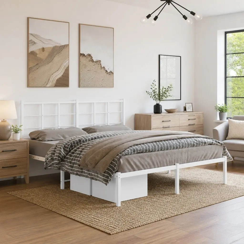 Metal Bed Frame Slatted Base 150x200 cm White