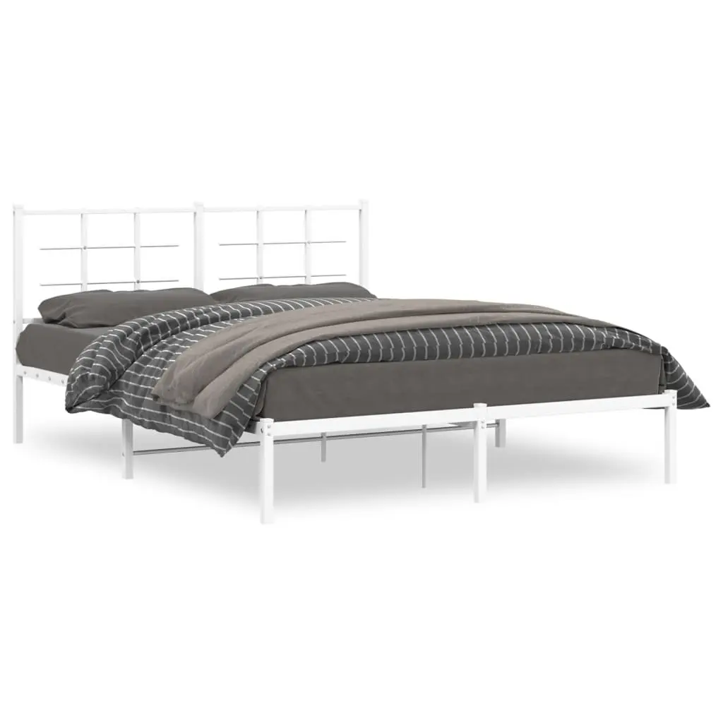 Metal Bed Frame Slatted Base 150x200 cm White