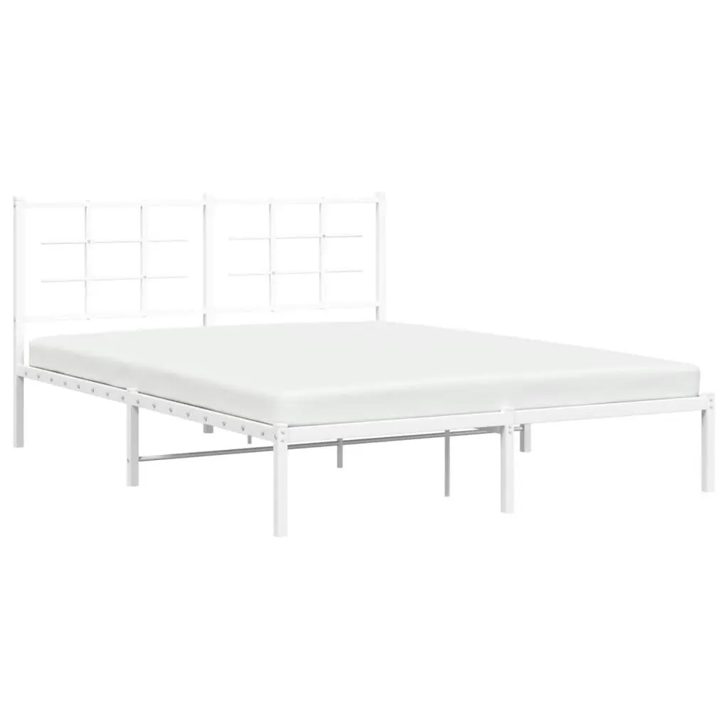 Metal Bed Frame Slatted Base 150x200 cm White
