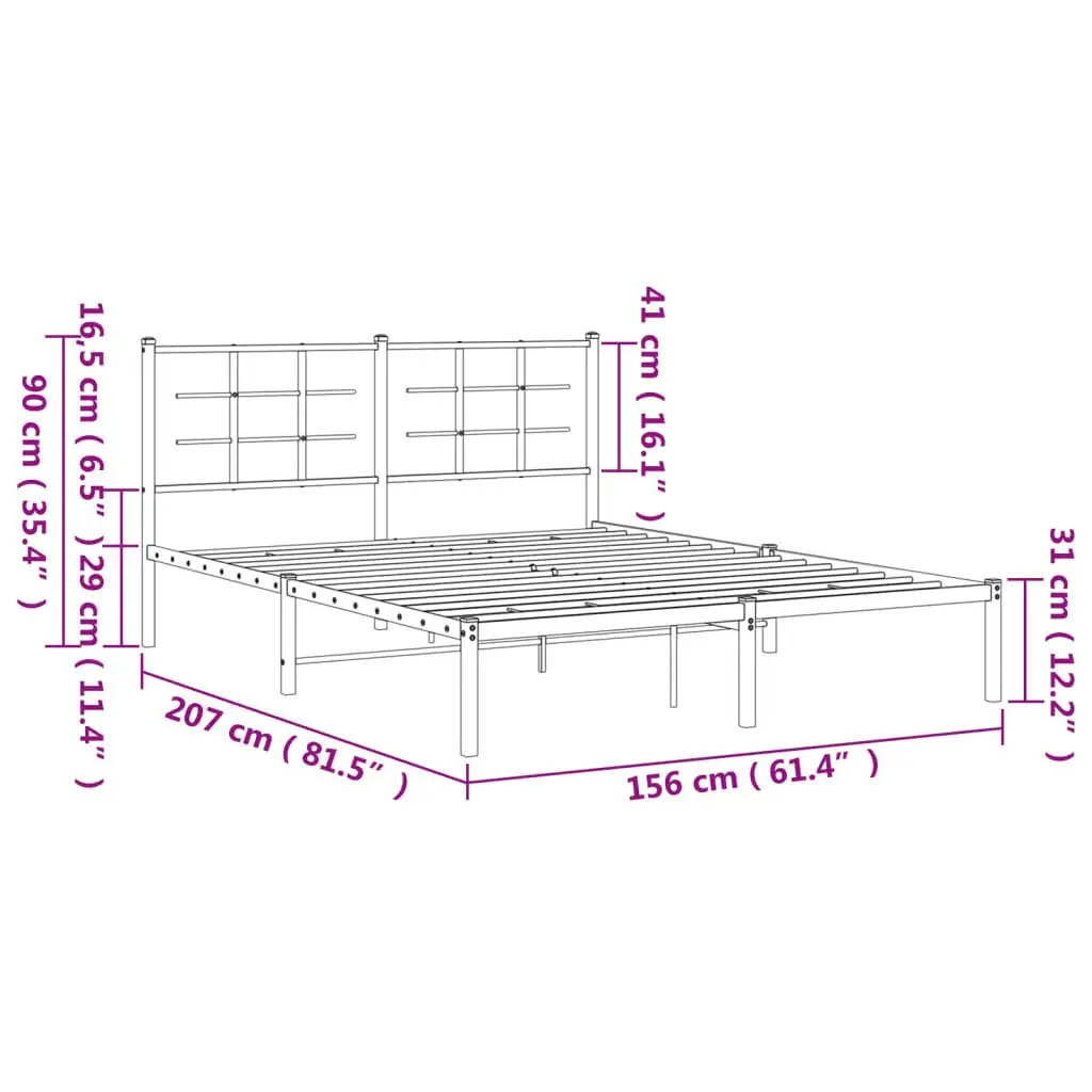 Metal Bed Frame Slatted Base 150x200 cm White