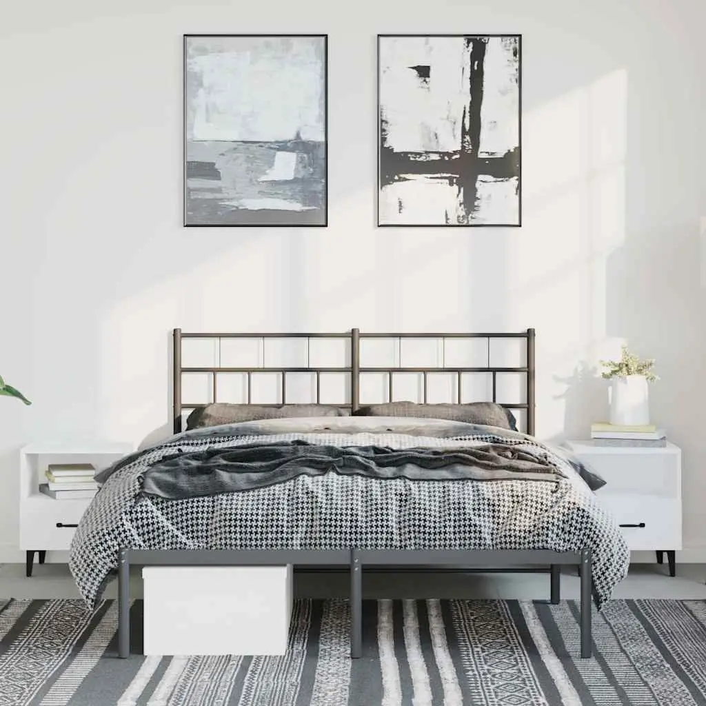 Metal Bed Frame Black 150x200 cm with Headboard Steel Slats Centre Legs