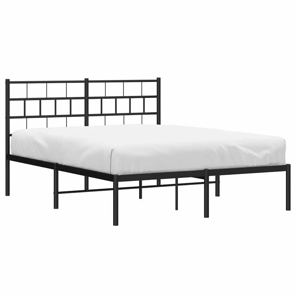 Metal Bed Frame Black 150x200 cm with Headboard Steel Slats Centre Legs