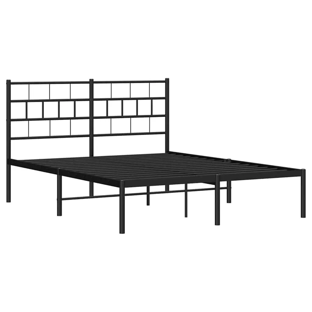 Metal Bed Frame Black 150x200 cm with Headboard Steel Slats Centre Legs