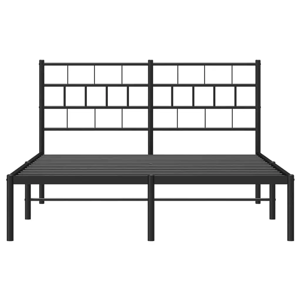 Metal Bed Frame Black 150x200 cm with Headboard Steel Slats Centre Legs