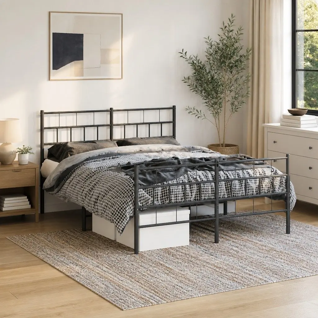 Metal Bed Frame Black 135x190 cm Robust Steel Bedroom Furniture