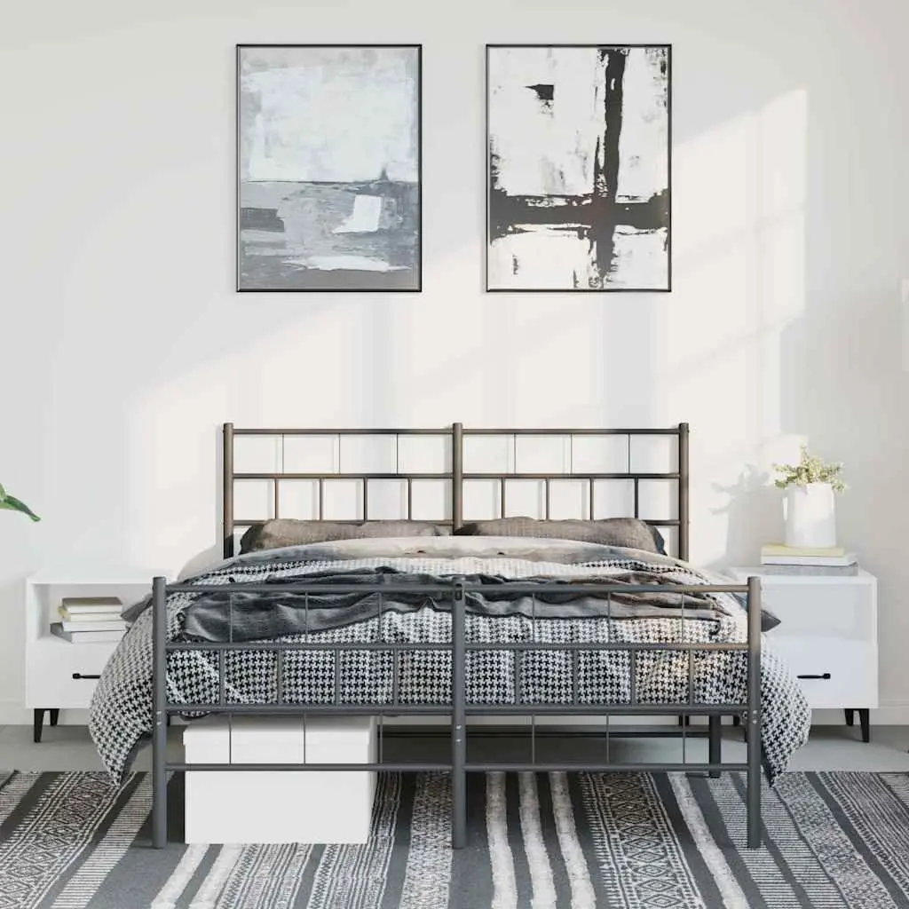Metal Bed Frame Black 135x190 cm Robust Steel Bedroom Furniture