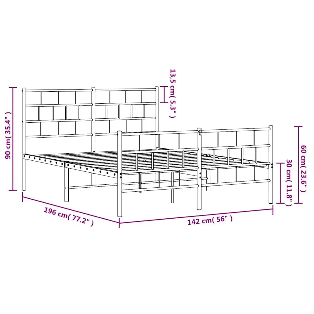 Metal Bed Frame Black 135x190 cm Robust Steel Bedroom Furniture