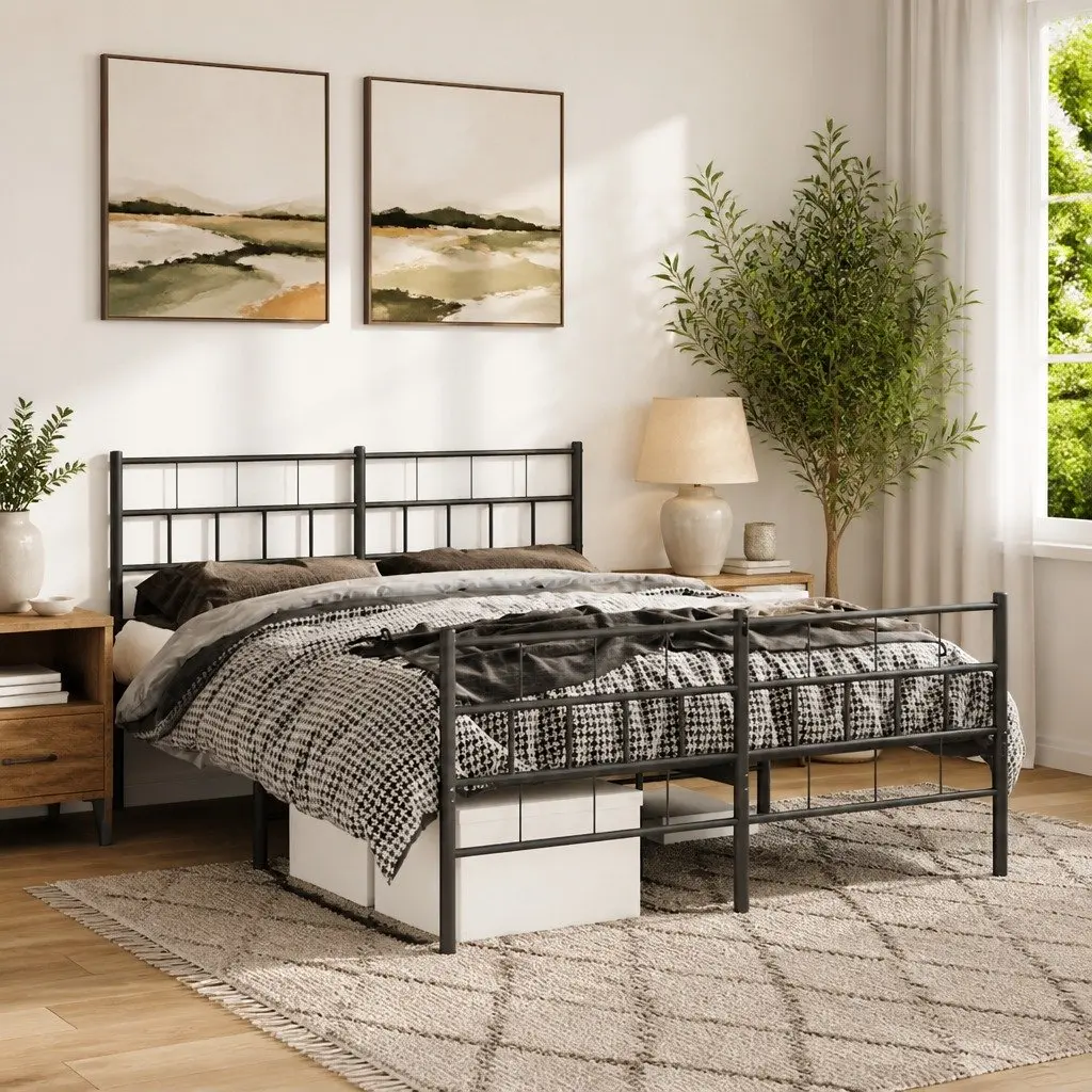 Metal Bed Frame 150x200 cm Headboard Footboard Slatted Base Black