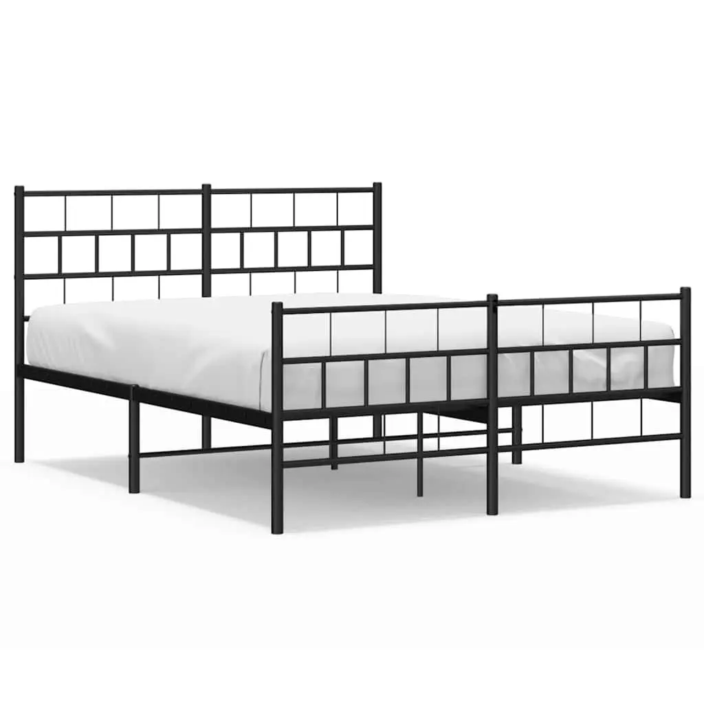 Metal Bed Frame 150x200 cm Headboard Footboard Slatted Base Black