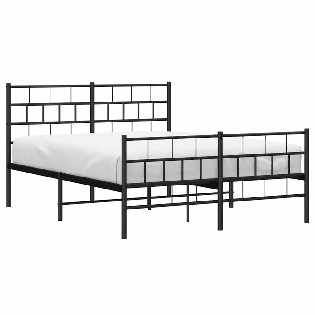 Metal Bed Frame 150x200 cm Headboard Footboard Slatted Base Black