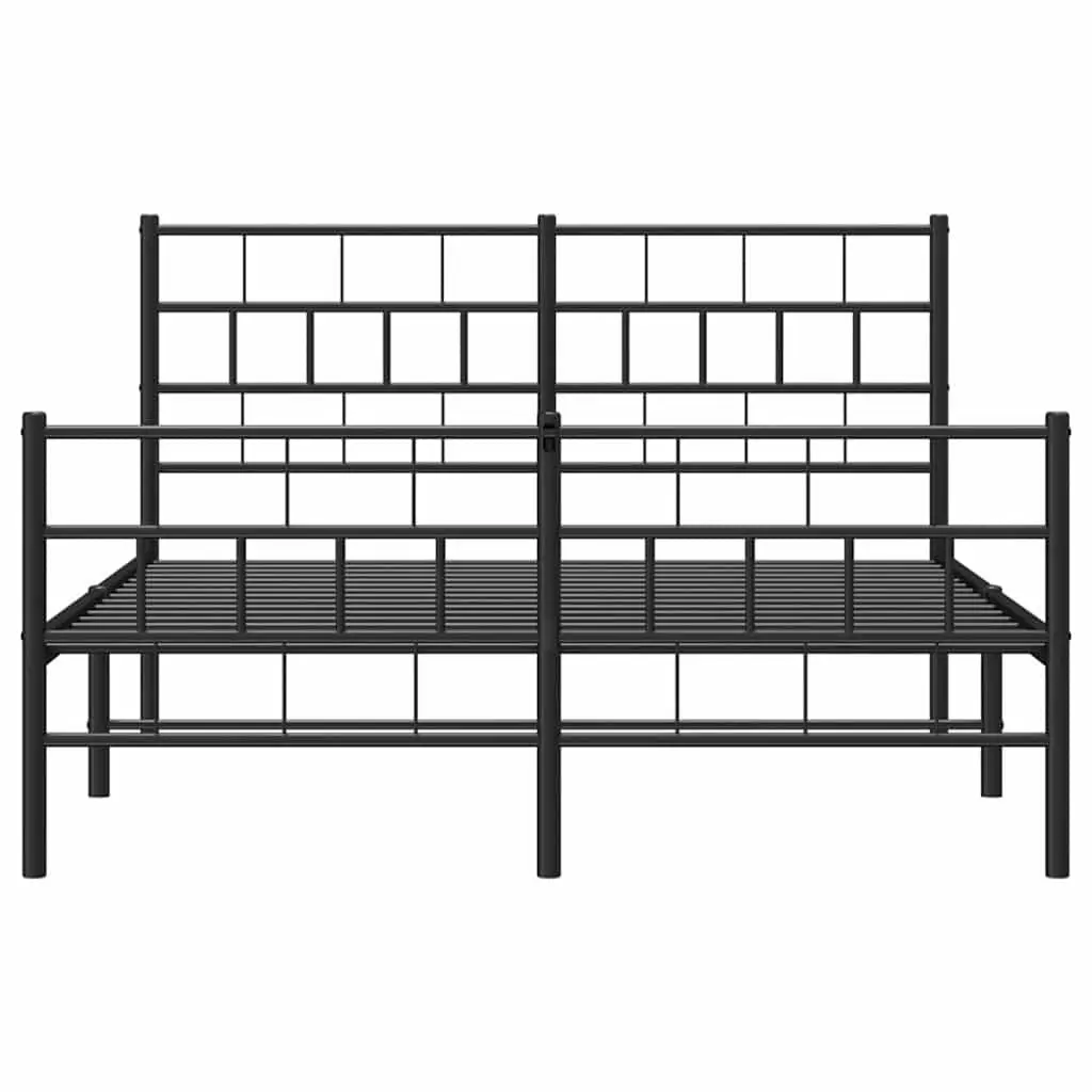 Metal Bed Frame 150x200 cm Headboard Footboard Slatted Base Black