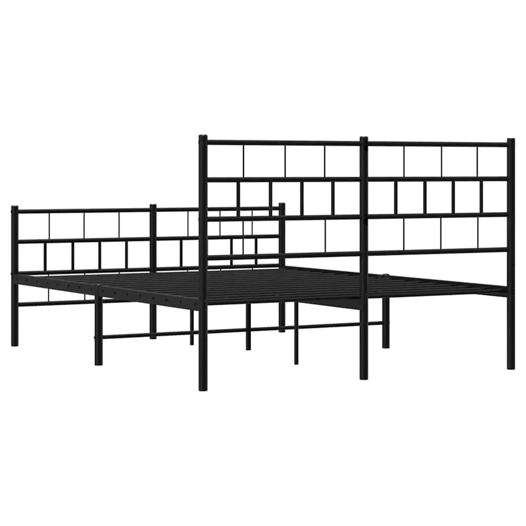 Metal Bed Frame 150x200 cm Headboard Footboard Slatted Base Black