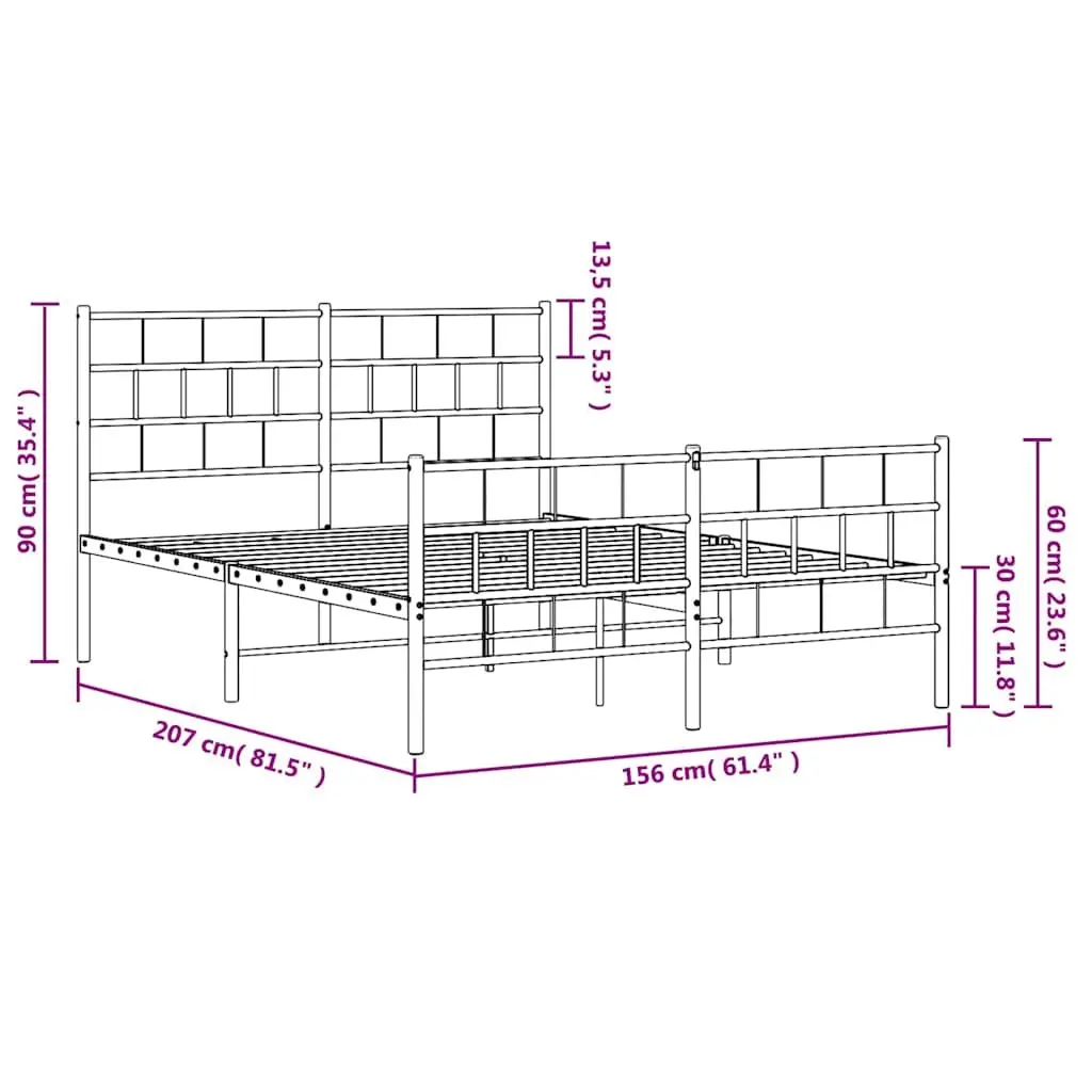 Metal Bed Frame 150x200 cm Headboard Footboard Slatted Base Black