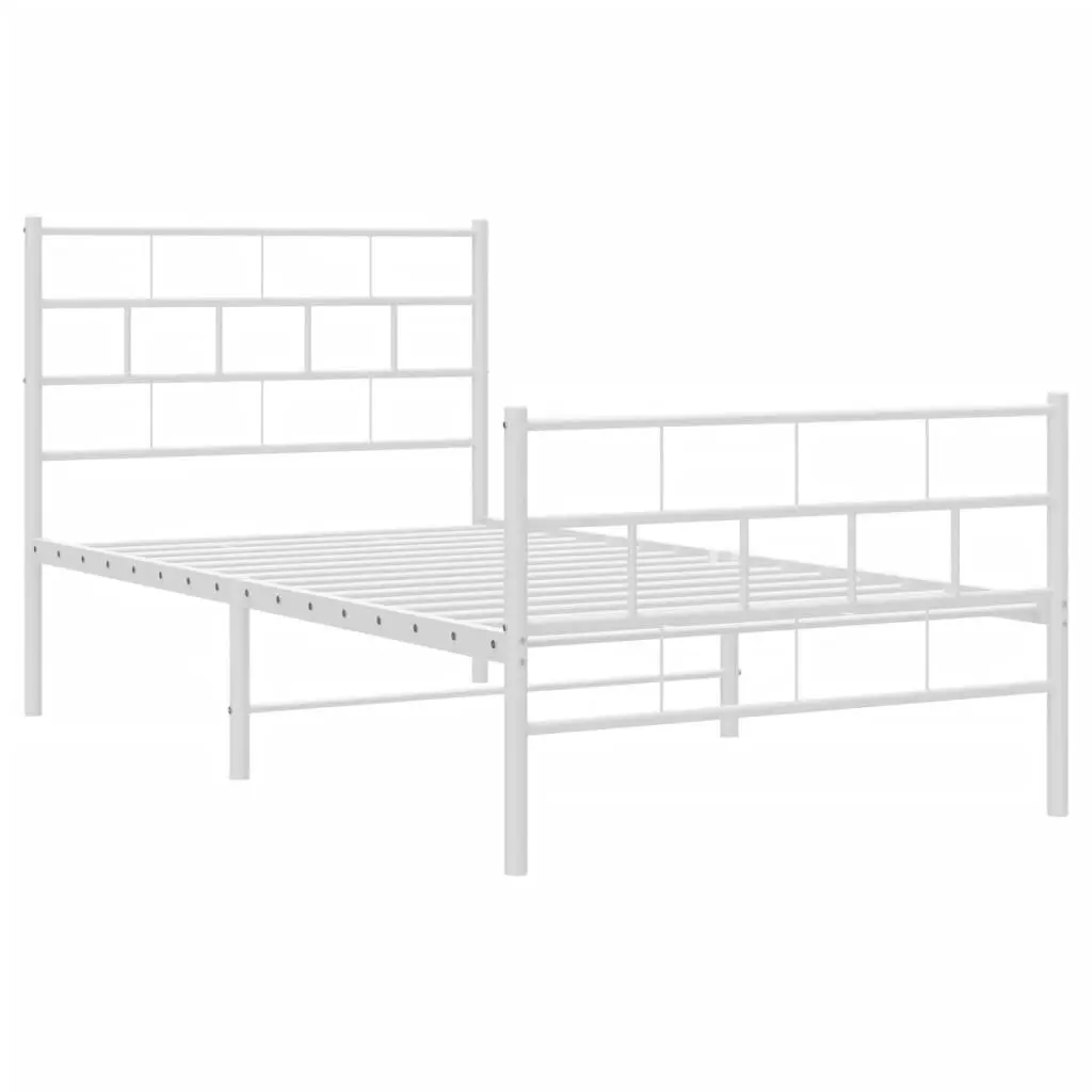 Metal Bed Frame King Single White Footboard Powder Coated Steel Slatted