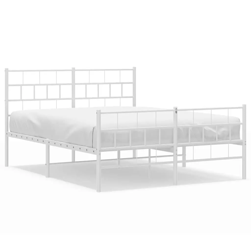Metal Bed Frame 150x200 cm with Footboard Slatted Base White for Bedroom Furniture