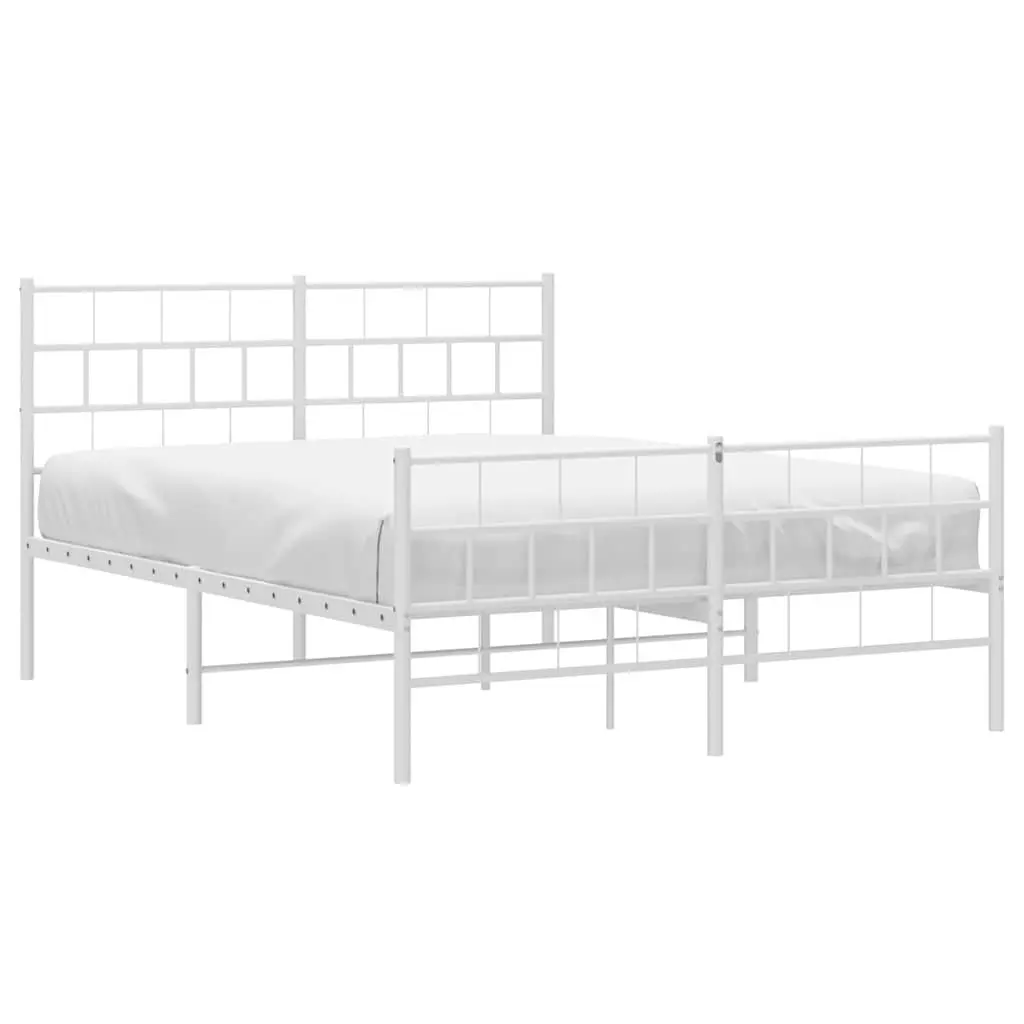 Metal Bed Frame 150x200 cm with Footboard Slatted Base White for Bedroom Furniture