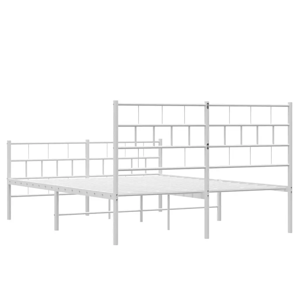 Metal Bed Frame 150x200 cm with Footboard Slatted Base White for Bedroom Furniture