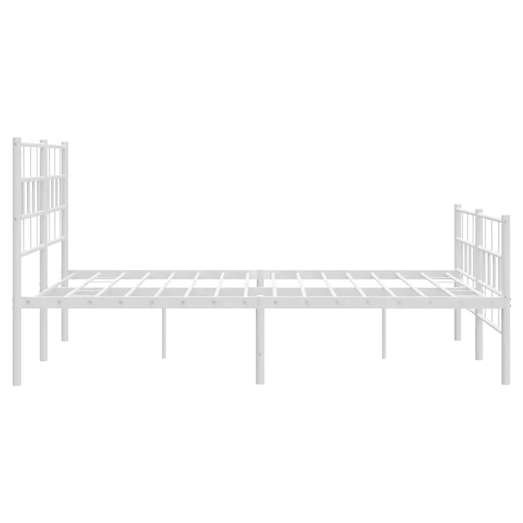 Metal Bed Frame 150x200 cm with Footboard Slatted Base White for Bedroom Furniture
