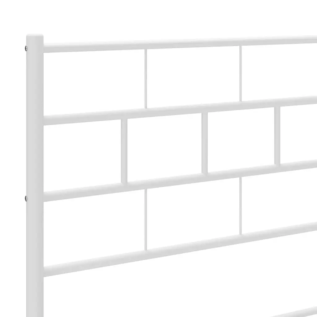 Metal Bed Frame 150x200 cm with Footboard Slatted Base White for Bedroom Furniture