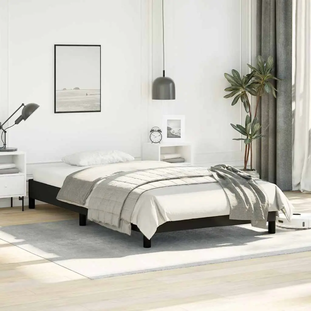 King Single Bed Frame Black Faux Leather Upholstered Bedroom Furniture No