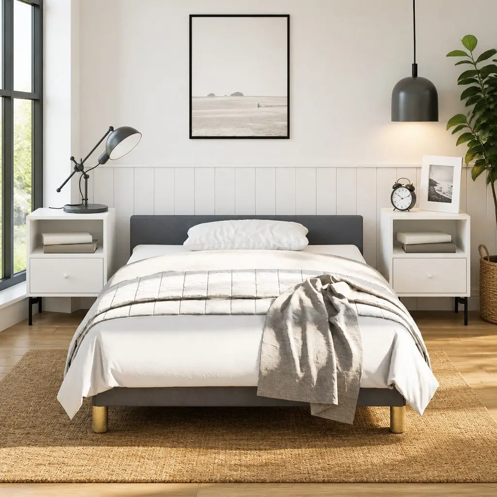 Bed Frame King Single Size Grey Fabric Headboard